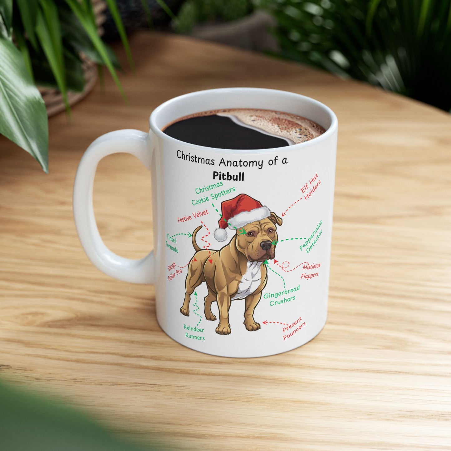 Pitbull ( Buckskin) Personalized Coffee Mug - Christmas Themed Dog Anatomy and Wish List