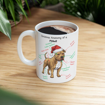 Pitbull ( Buckskin) Personalized Coffee Mug - Christmas Themed Dog Anatomy and Wish List