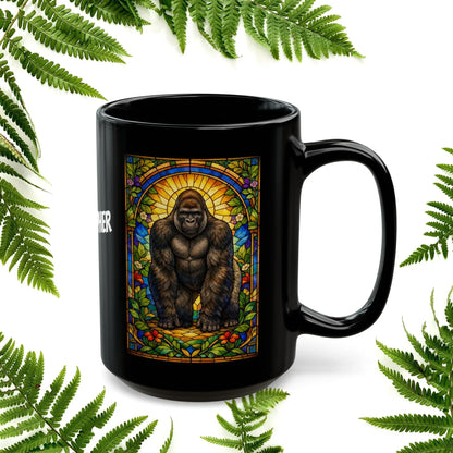 Shop our premium gorilla stained glass style black mug from MySisterIsASurvivor.