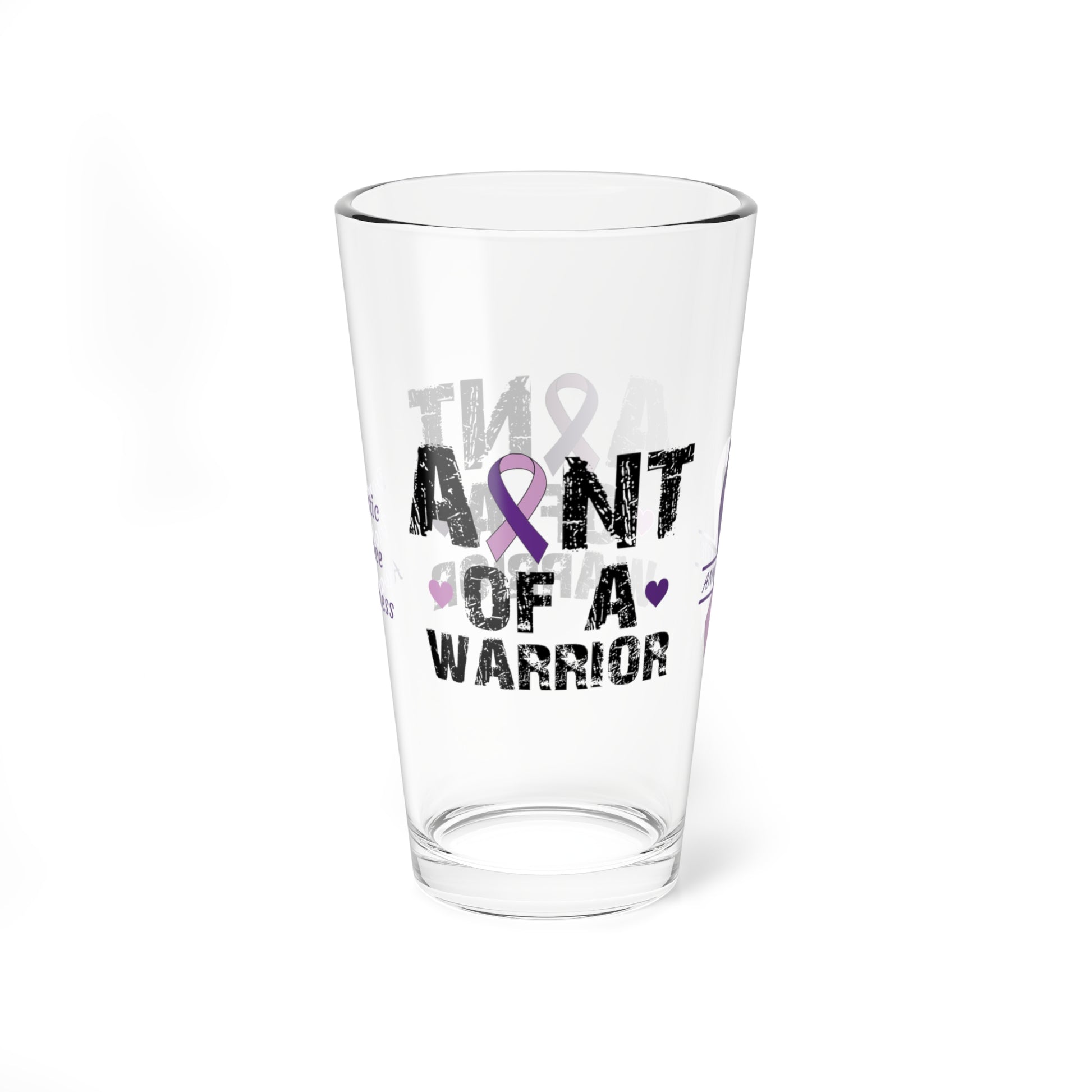 Aunt of a Warrior: Personalized Domestic Violence Awareness Warrior Pint Glass - Proud Family Member
