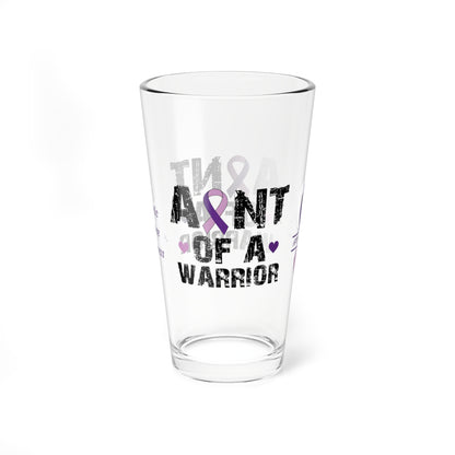 Aunt of a Warrior: Personalized Domestic Violence Awareness Warrior Pint Glass - Proud Family Member