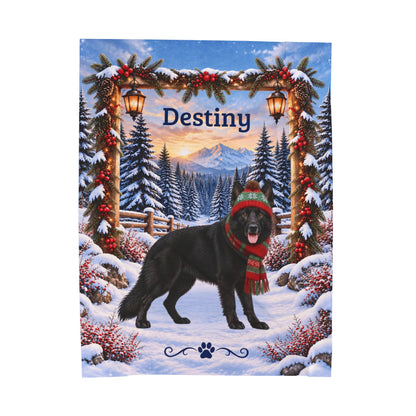 German Shepherd (Black Coat) - Personalized Winter Woodland Blanket, Custom Name Velveteen Throw - MySisterIsAsurvor
