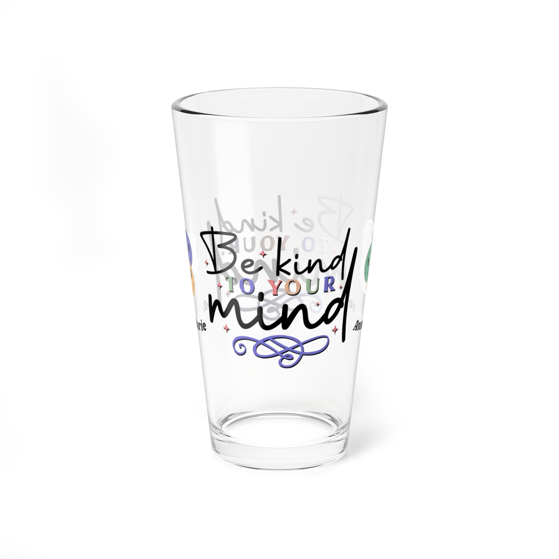 Be Kind to Your Mind retro mental health pint glass with personalized clear glass