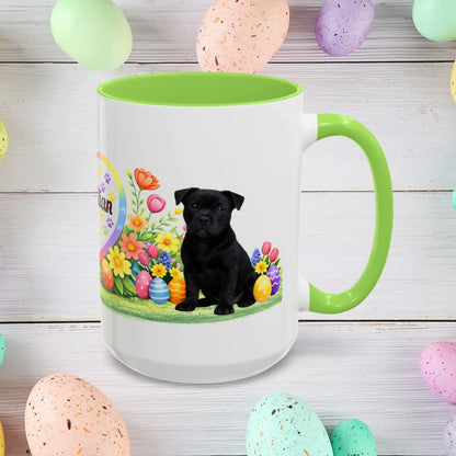Shop our pitbull black puppy easter mug featuring the 15oz style option from MySisterIsASurvivor.