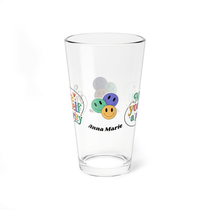Make Yourself a Priority retro mental health pint glass with custom clear glass design