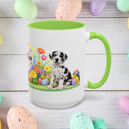 Shop our great dane harlequin puppy easter mug featuring the 15oz style option from MySisterIsASurvivor.