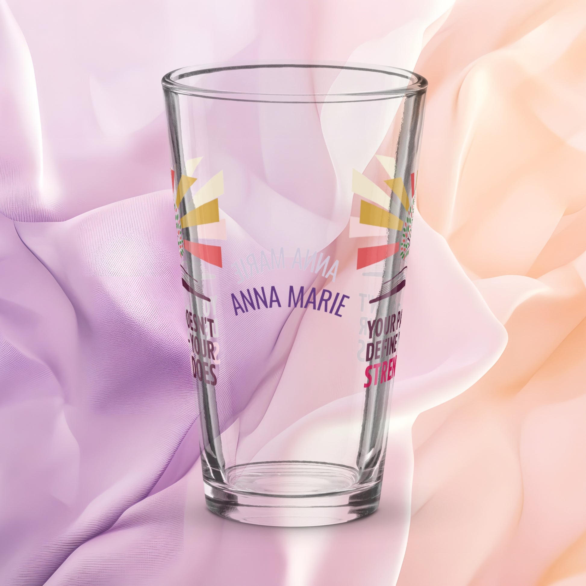 Your Past Doesn’t Define You Your Strength Does pint glass, trauma recovery quote, empowerment drinkware