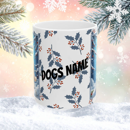 Golden Retriever (White) Winter Mug - white Golden Retriever artwork standing in a peaceful winter scene with snow