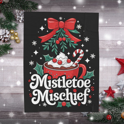 Holiday blanket “Mistletoe Mischief” cute Christmas throw with festive winter design for cozy fun