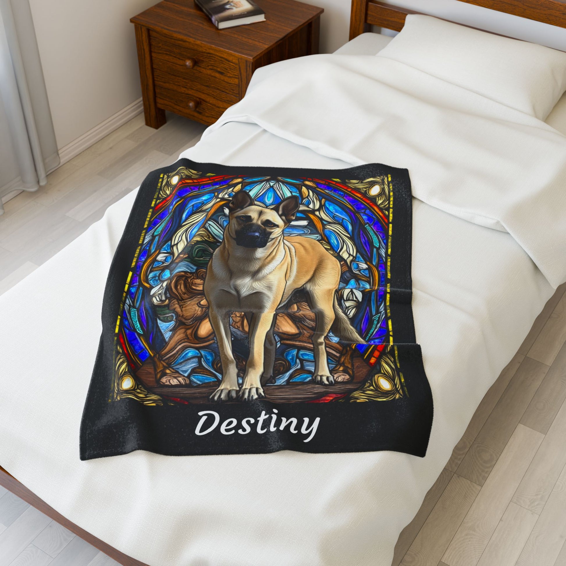 Belgian Malinois cream velveteen blanket, stained glass dog throw, personalized pet lover gift - MySisterIsASurvivor