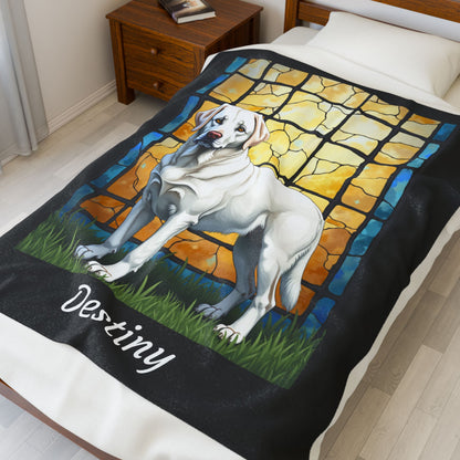 Labrador Retriever White Coat Blanket, Velveteen Plush Custom Dog Art Throw, Pet Lover Gift for Humans