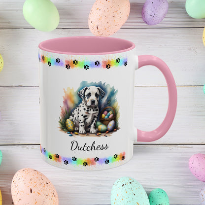 Dalmatian: Personalized Easter Puppy Coffee Mug - Adorable Dog Design, Mental Health Gift, 11oz & 15oz, 12 Color Choices, Easter Gifts & Décor