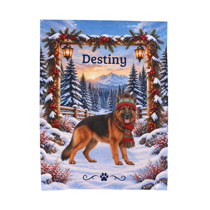 German Shepherd (Black & Red Coat) - Personalized Winter Mountain Blanket, Custom Name Velveteen Throw - MySisterIsAsurvor
