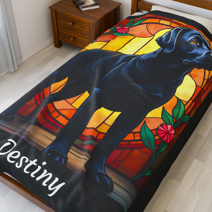 Labrador Retriever Black Coat Blanket, Velveteen Plush Custom Dog Art Throw, Gift for Humans