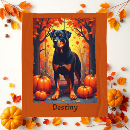 Black and Tan Rottweiler velveteen plush blanket, warm personalized dog throw for Rottie families - MySisterIsASurvivor