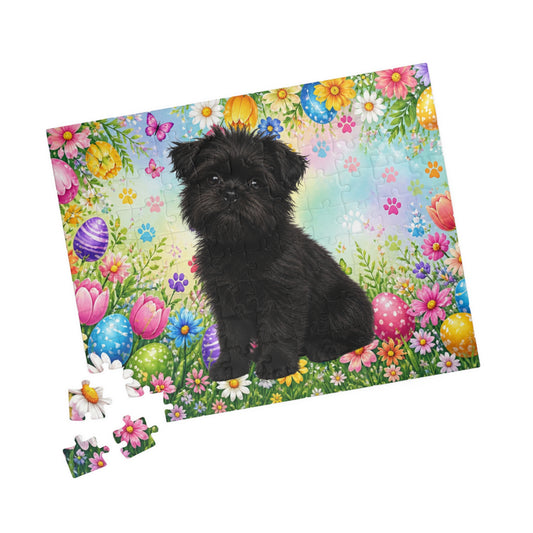 Affenpinscher Easter Puppy Puzzle - Spring Garden with Eggs, Tulips, and Daisies