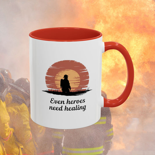 Even Heroes Need Healing, Firefighter - Mental Health Awareness for Firefighters, Accent Coffee Mug (11, 15oz)