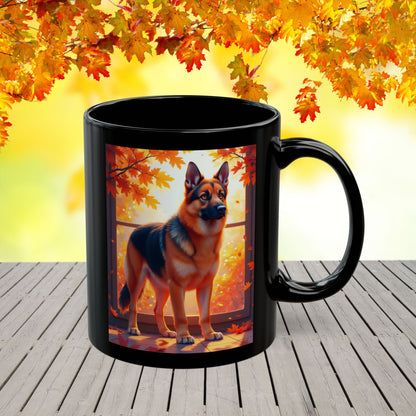 Black & Red German Shepherd Autumn Custom Mug - Personalized Fall Dog Coffee Cup for Home or Office