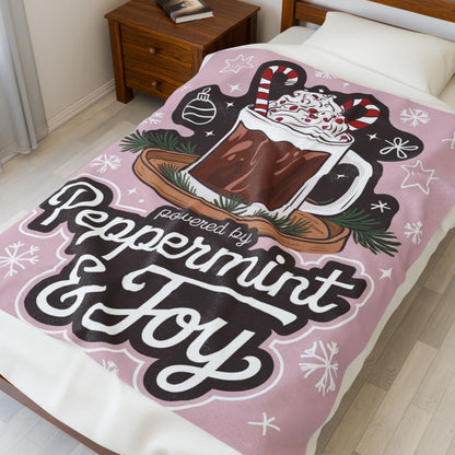 Christmas blanket “Powered by Peppermint & Joy” cozy holiday throw for festive relaxation and fun