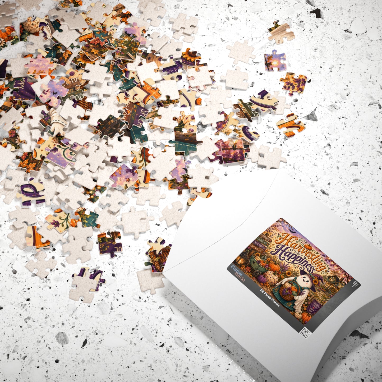 Harvesting Happiness Halloween Puzzle - Witch Ghost with Harvest Basket, Sunflowers, and Pumpkins