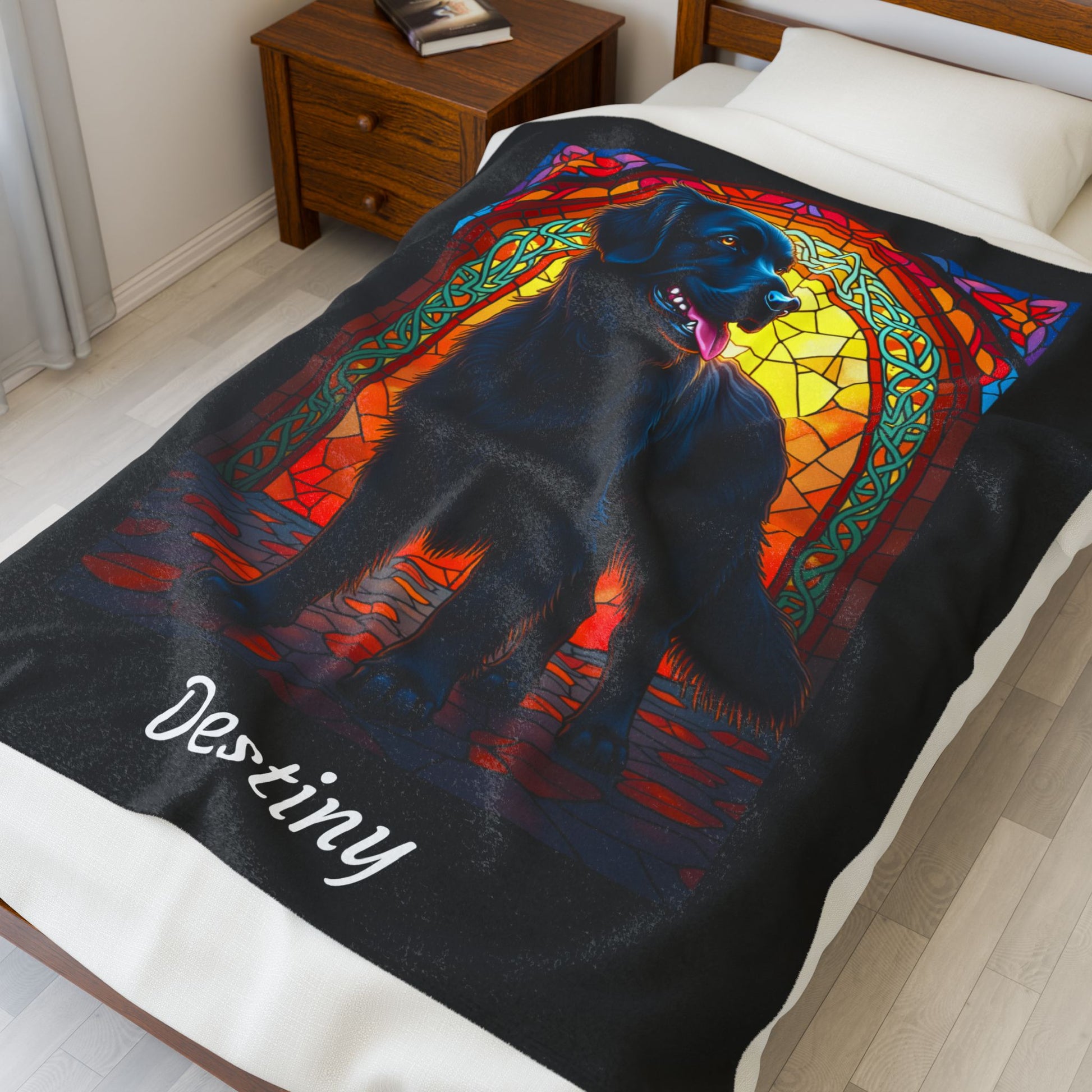 Golden Retriever Black Coat Personalized Velveteen Plush Blanket, Custom Dog Lover Throw for Humans