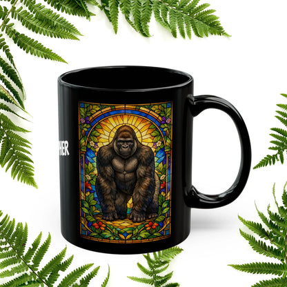 Shop our premium gorilla stained glass style black mug from MySisterIsASurvivor.