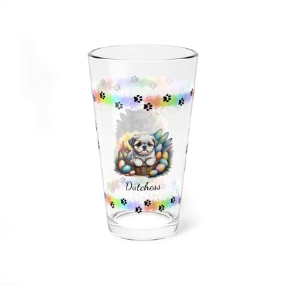 Shih Tzu (Silver & White) Personalized Easter Puppy 16oz Pint Glass - Custom Dog Design, Mental Health Gift, Easter Décor, and Festive Celebrations