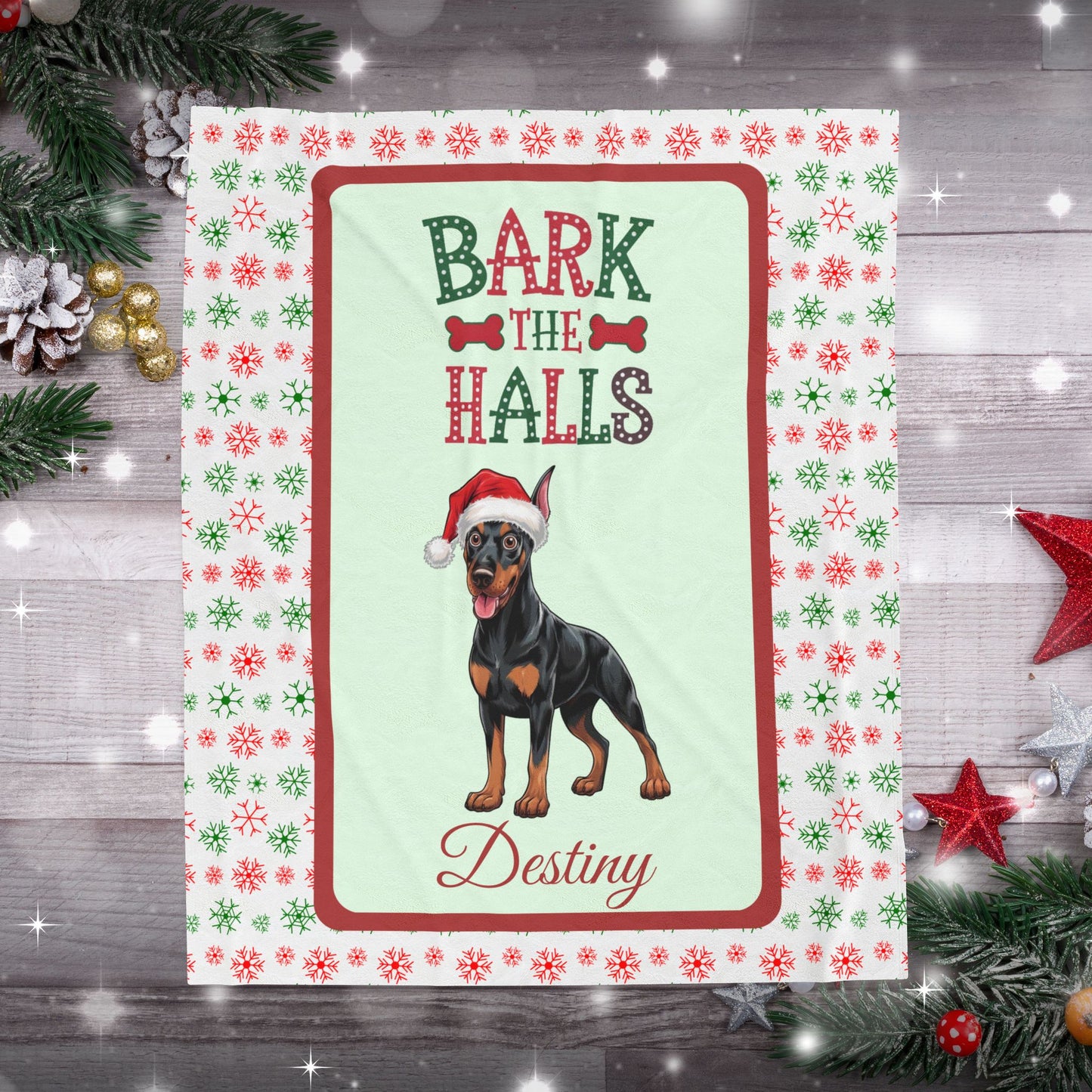 Doberman Pinscher (Black & Rust) Velveteen Blanket - cozy holiday dog throw, personalized gift for Doberman lovers