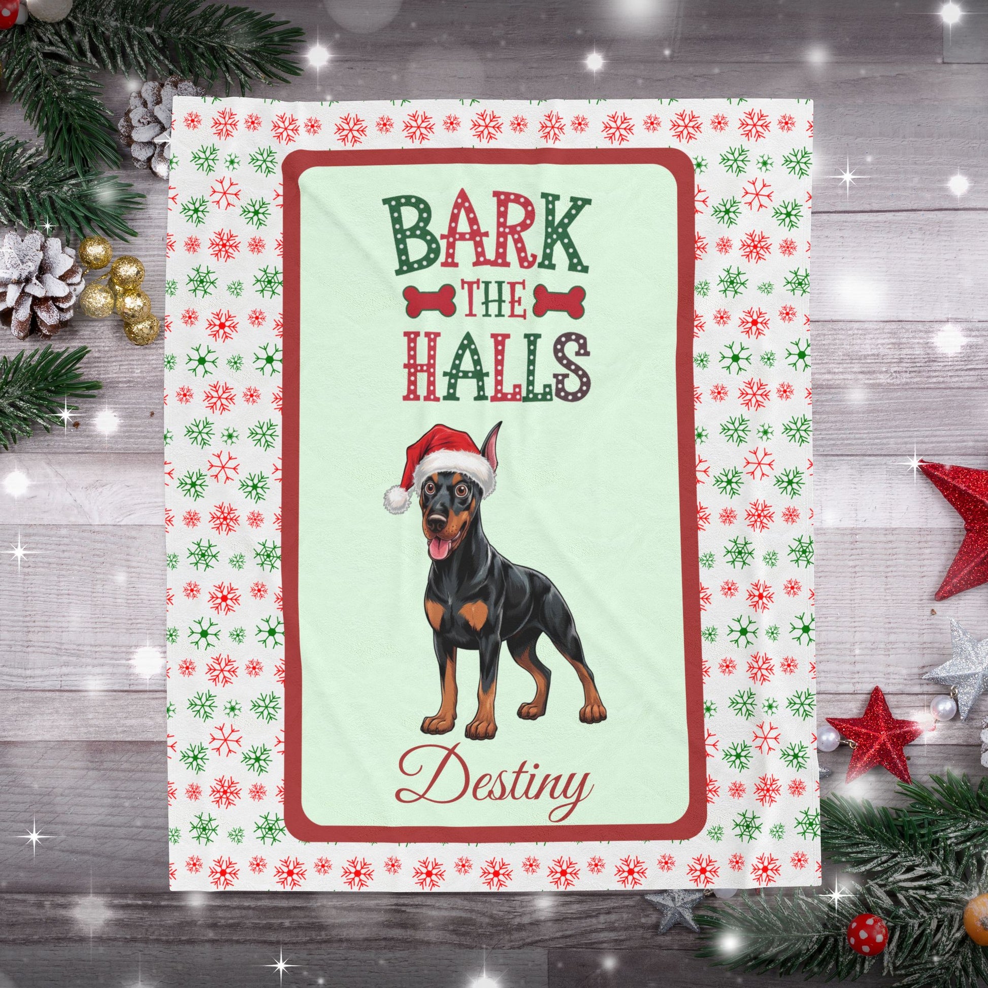 Doberman Pinscher (Black & Rust) Velveteen Blanket - cozy holiday dog throw, personalized gift for Doberman lovers