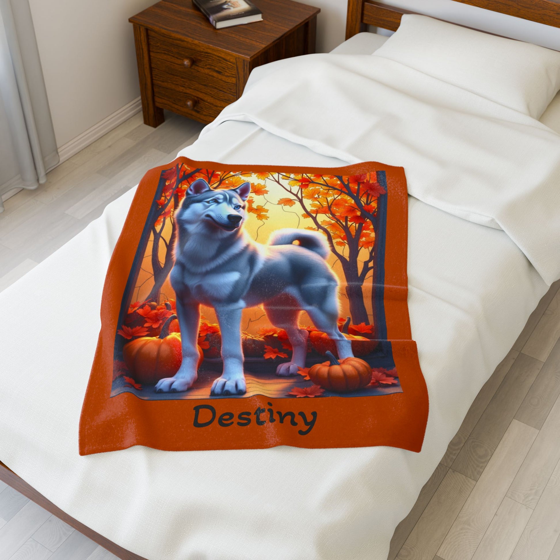 Silver Grey Husky blue eyes velveteen plush blanket, custom dog throw for Husky fans - MySisterIsASurvivor