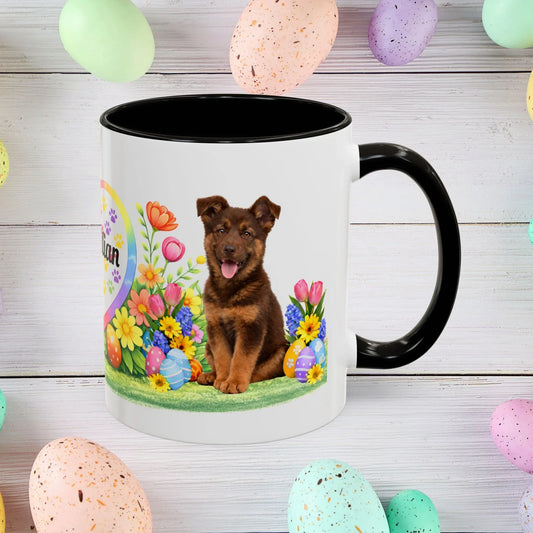 Shop our german shepherd liver chocolate puppy easter mug featuring the 11oz style option from MySisterIsASurvivor.