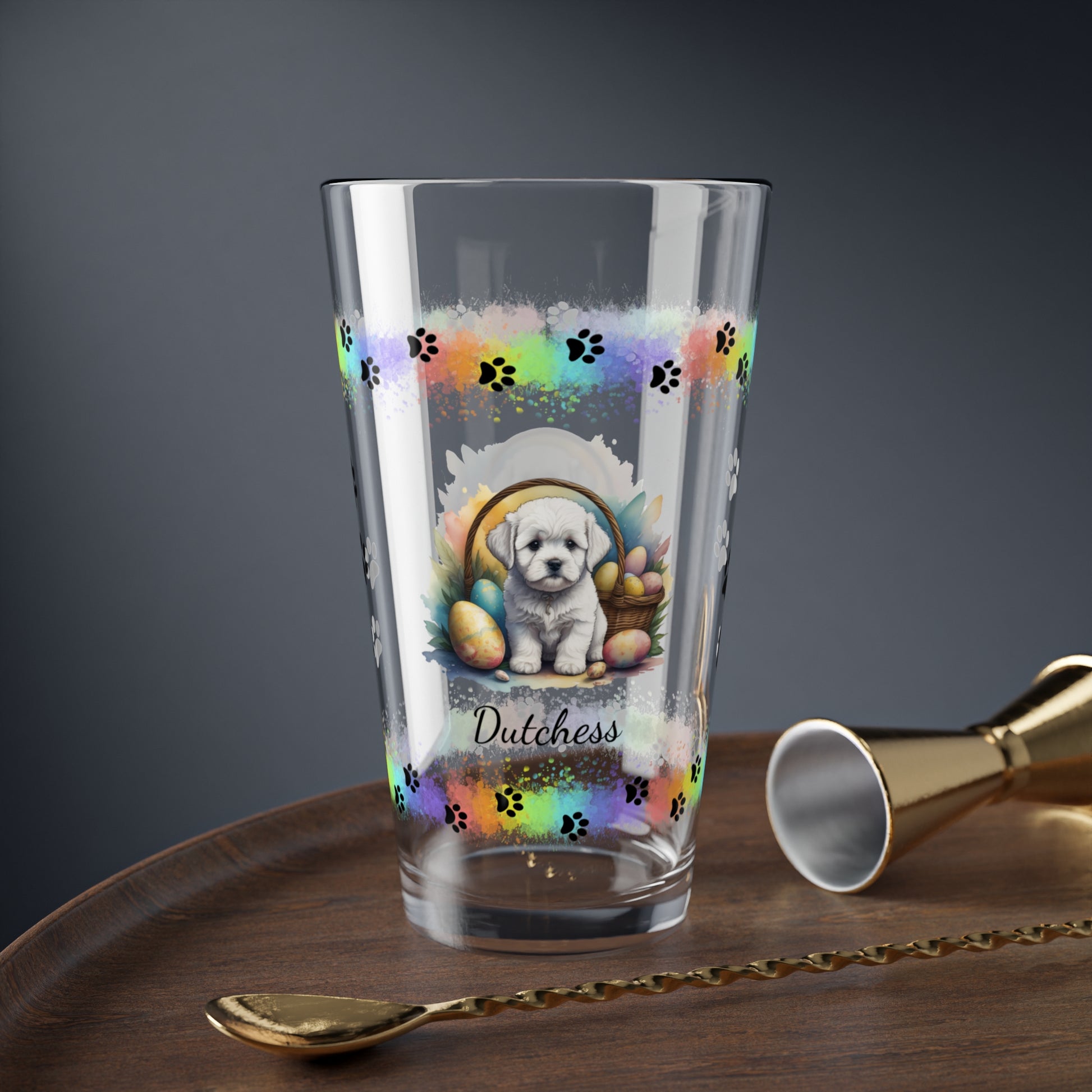Bichon Frise Personalized Easter Puppy 16oz Pint Glass - Custom Dog Design, Mental Health Gift, Easter Décor, and Festive Celebrations