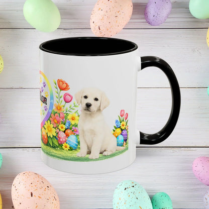 Shop our labrador retriever yellow creamy white puppy easter mug featuring the 11oz style option from MySisterIsASurvivor.
