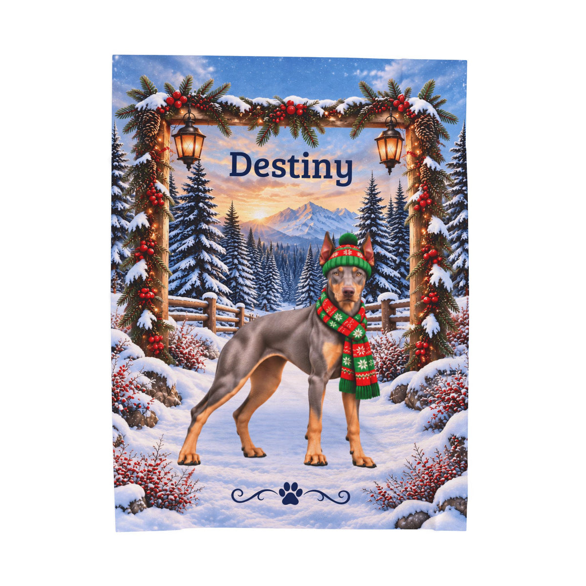 Doberman (Blue Fawn / Isabella Coat) - Personalized Winter Blanket, Velveteen Name Throw