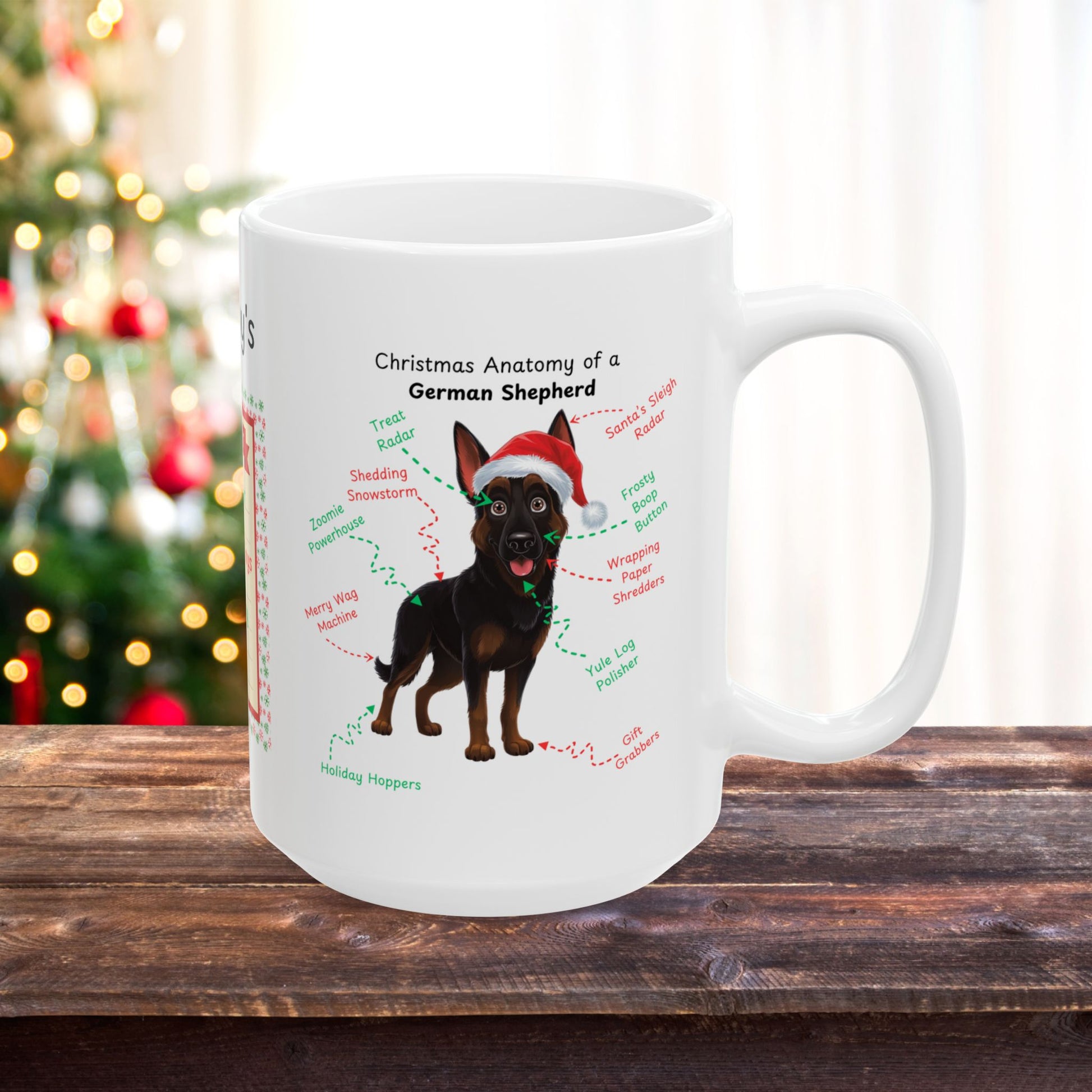 German Shepherd (Bi-Color) Christmas Mug - Personalized holiday coffee cup, festive gift for GSD owners