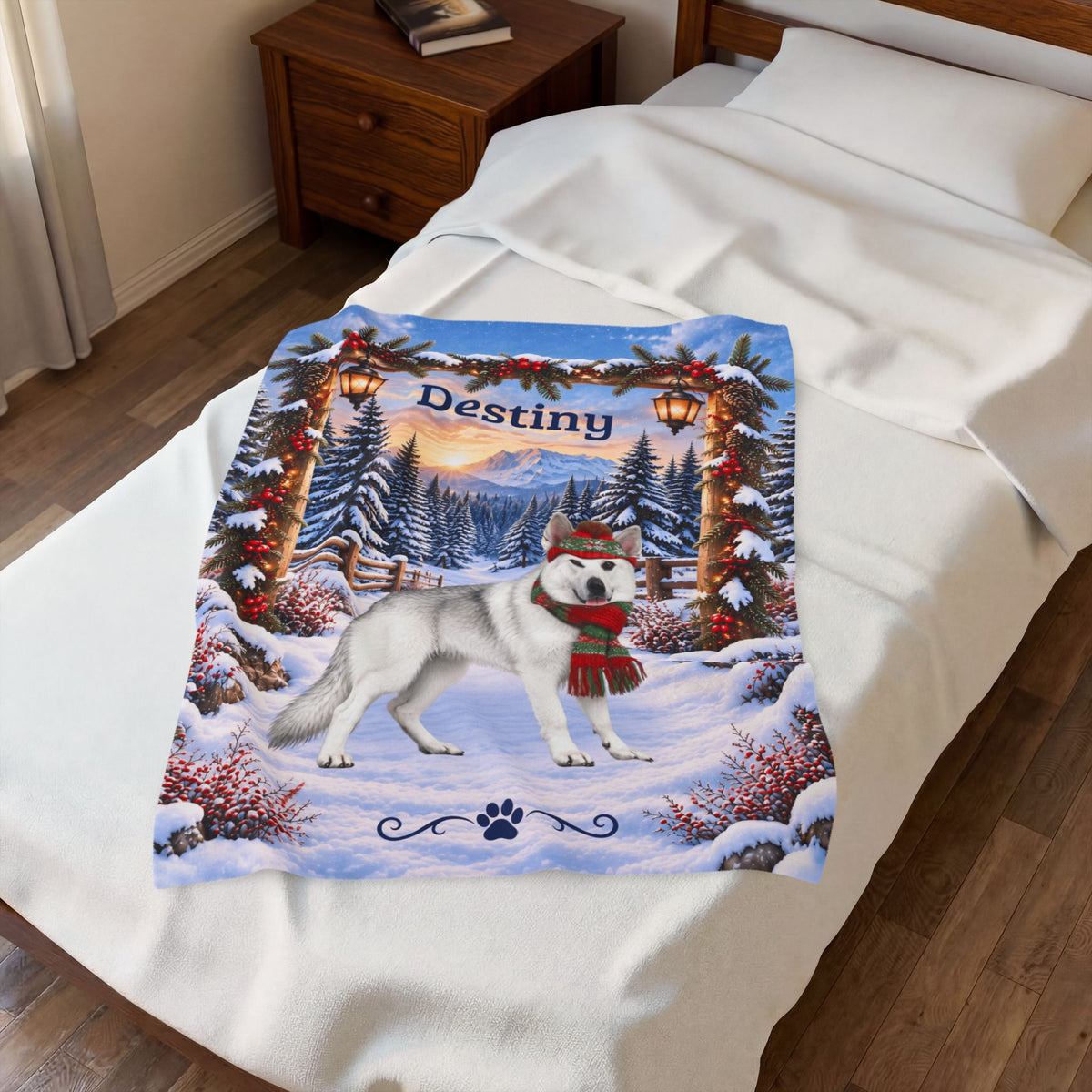 German Shepherd (White Coat, Recessive Saddle) - Personalized Winter Blanket, Custom Name Throw - MySisterIsAsurvor