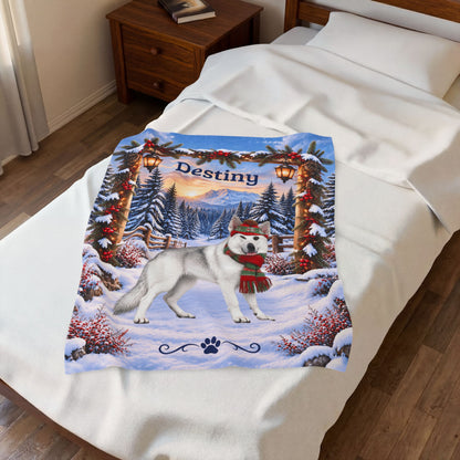 German Shepherd (White Coat, Recessive Saddle) - Personalized Winter Blanket, Custom Name Throw - MySisterIsAsurvor