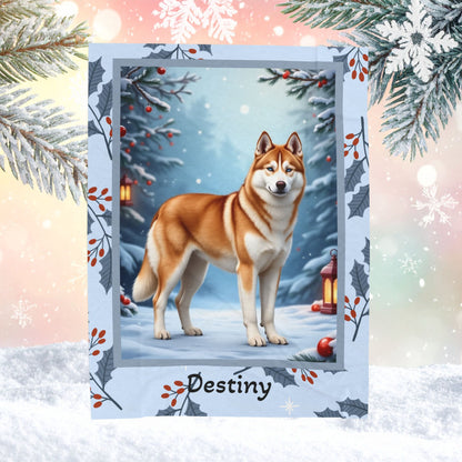 Husky Sable and White custom winter blanket featuring a Husky in a crisp illustrated lodge-style winter scene