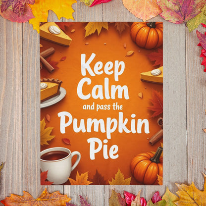 Funny Thanksgiving blanket with “Keep Calm and Pass the Pumpkin Pie,” cheerful fall colors and pie art.
