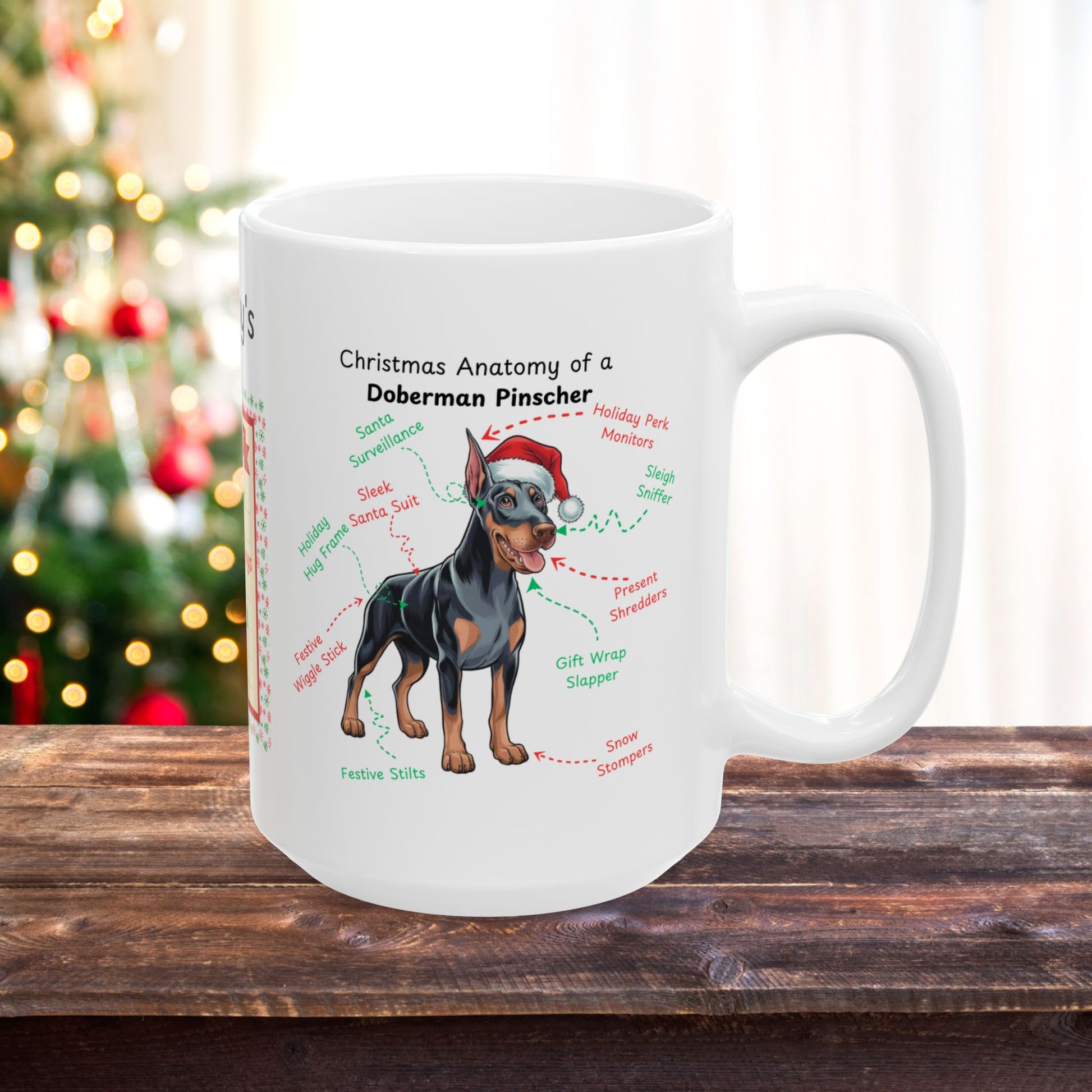 Doberman (Blue & Rust) Christmas Mug - personalized dog breed coffee cup, festive holiday gift for dog lovers