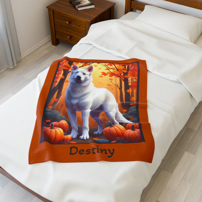 German Shepherd (White) Plush Velveteen Blanket - Custom dog throw, gift for GSD owners