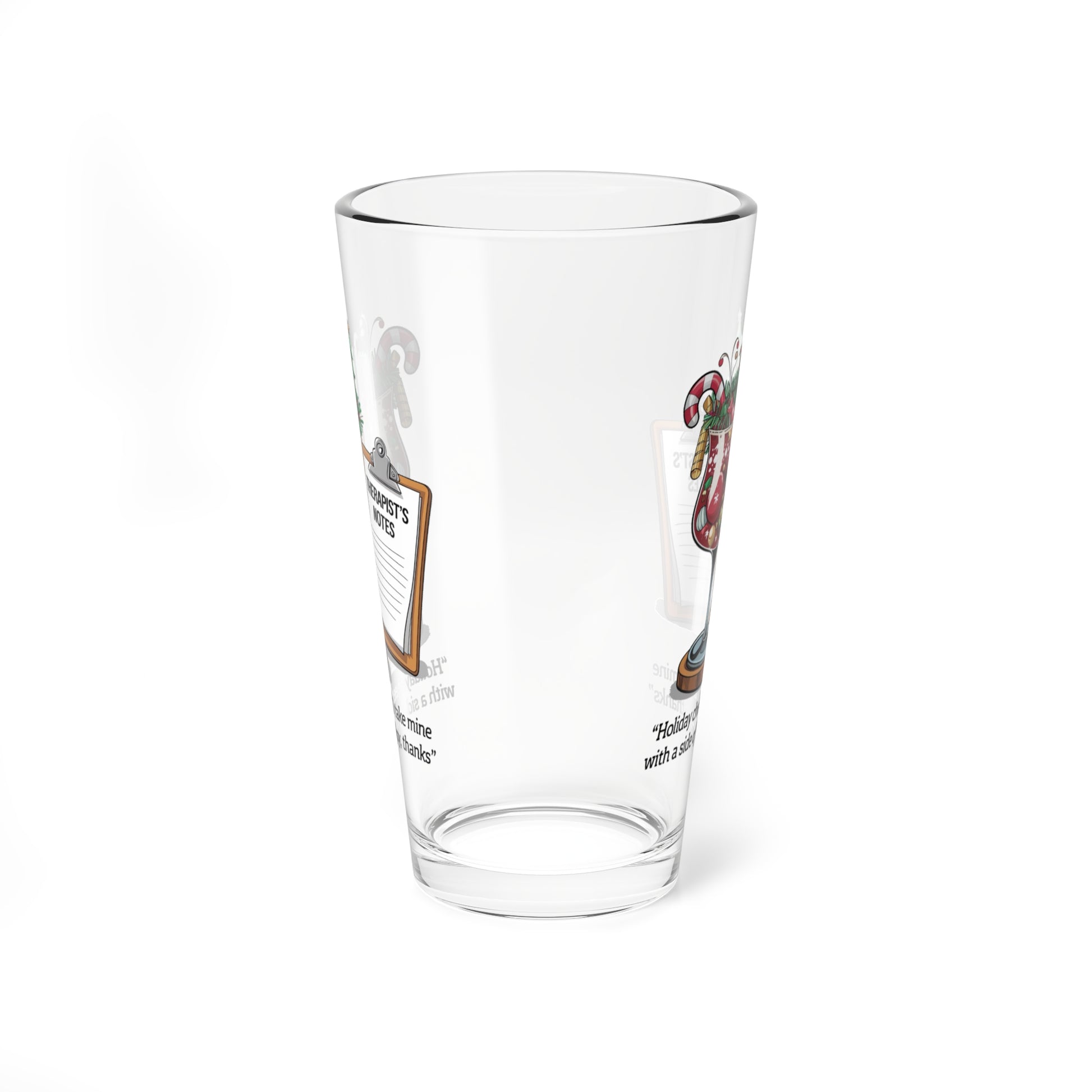 Holiday Cheer? I'll Take Mine With A Side Of Therapy, Thanks, Christmas Pint Glass, 16oz