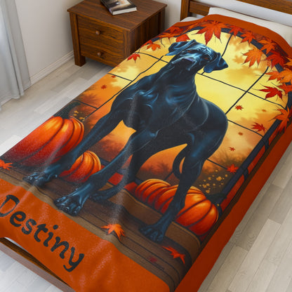 Blue Great Dane velveteen plush blanket, warm soft dog throw, custom gift for Great Dane parents