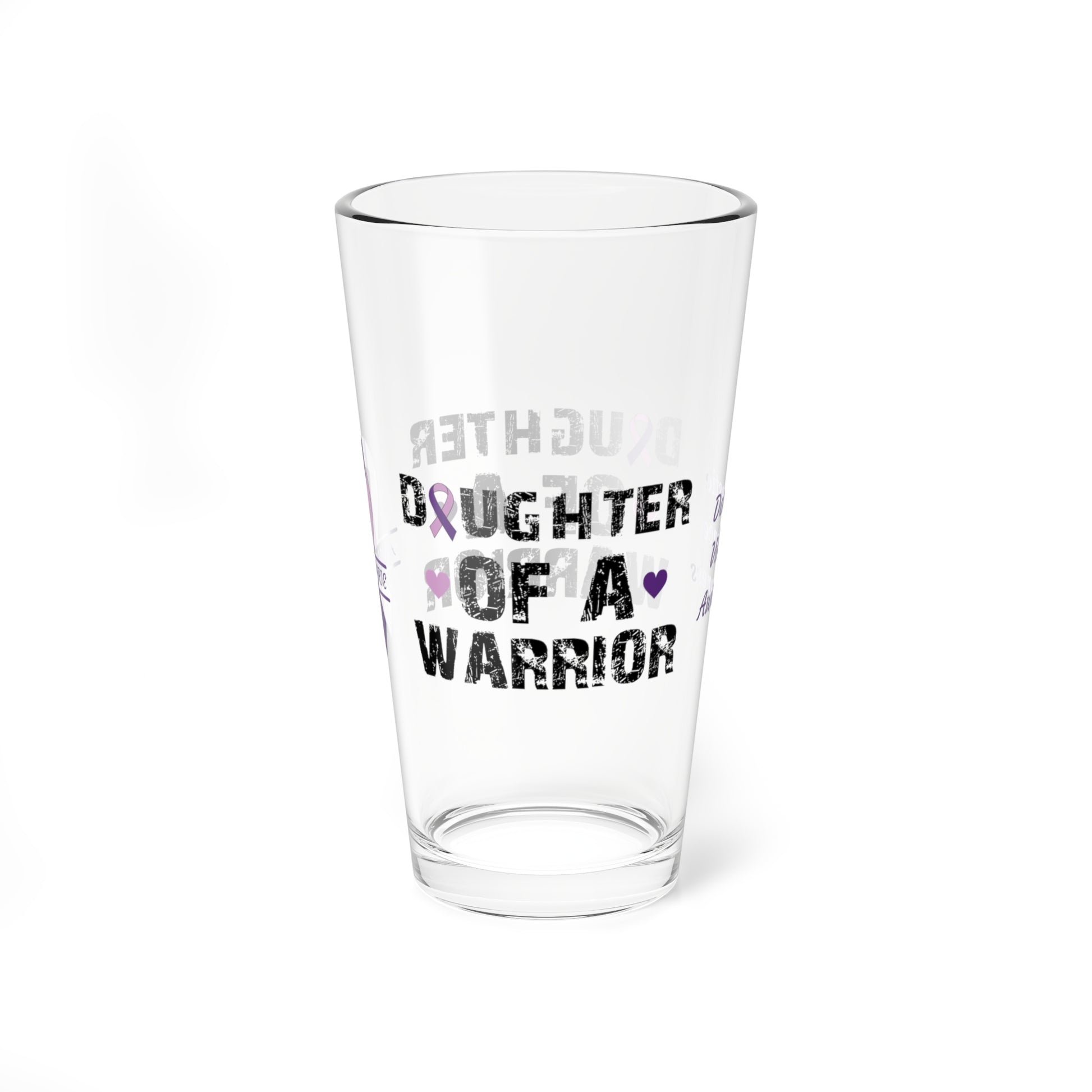 Daughter of a Warrior: Personalized Domestic Violence Awareness Warrior Pint Glass - Proud Family Member