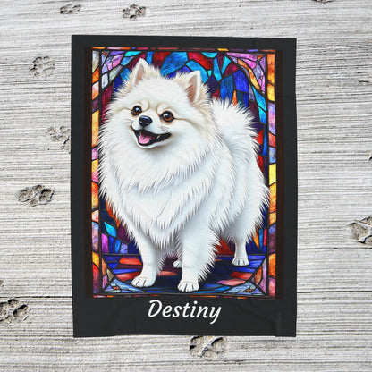 Pomeranian White Coat Blanket, Velveteen Plush Stained Glass Dog Throw, Custom Pet Lover Gift