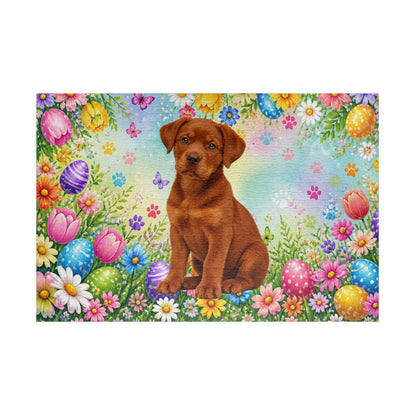 Rottweiler (Red) Easter Puppy Puzzle - Spring Garden with Eggs, Wildflowers, and Butterflies