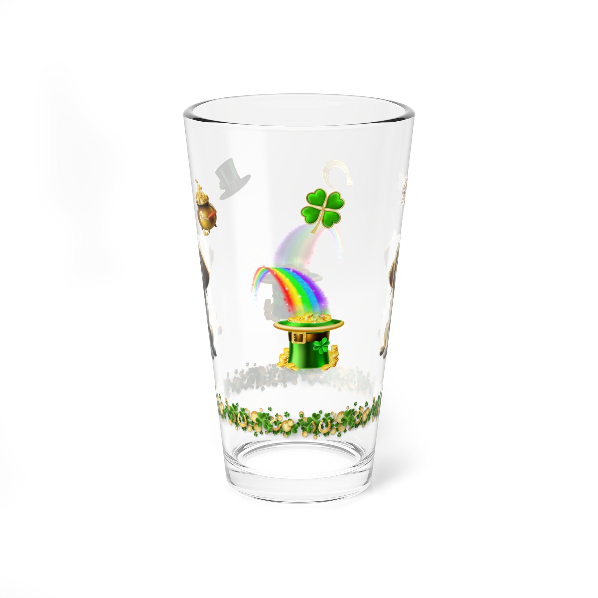 Zenful Zigzags of Puppy Zen: Mindful St. Patrick's Day 16oz Pint Glasses - Festive Design for Positivity & Wellness