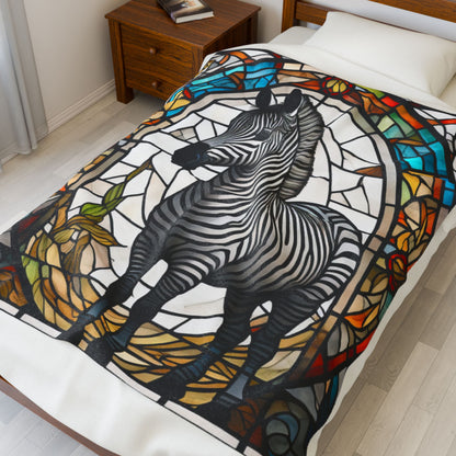 A zebra blanket with stained glass-inspired design that blends artistic style and cozy comfort.