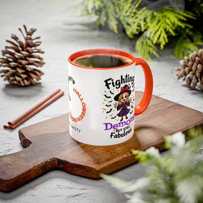 Fighting Demons But Still Fabulous - Personalized Halloween Mug for Anxiety Warriors & Witch Lovers