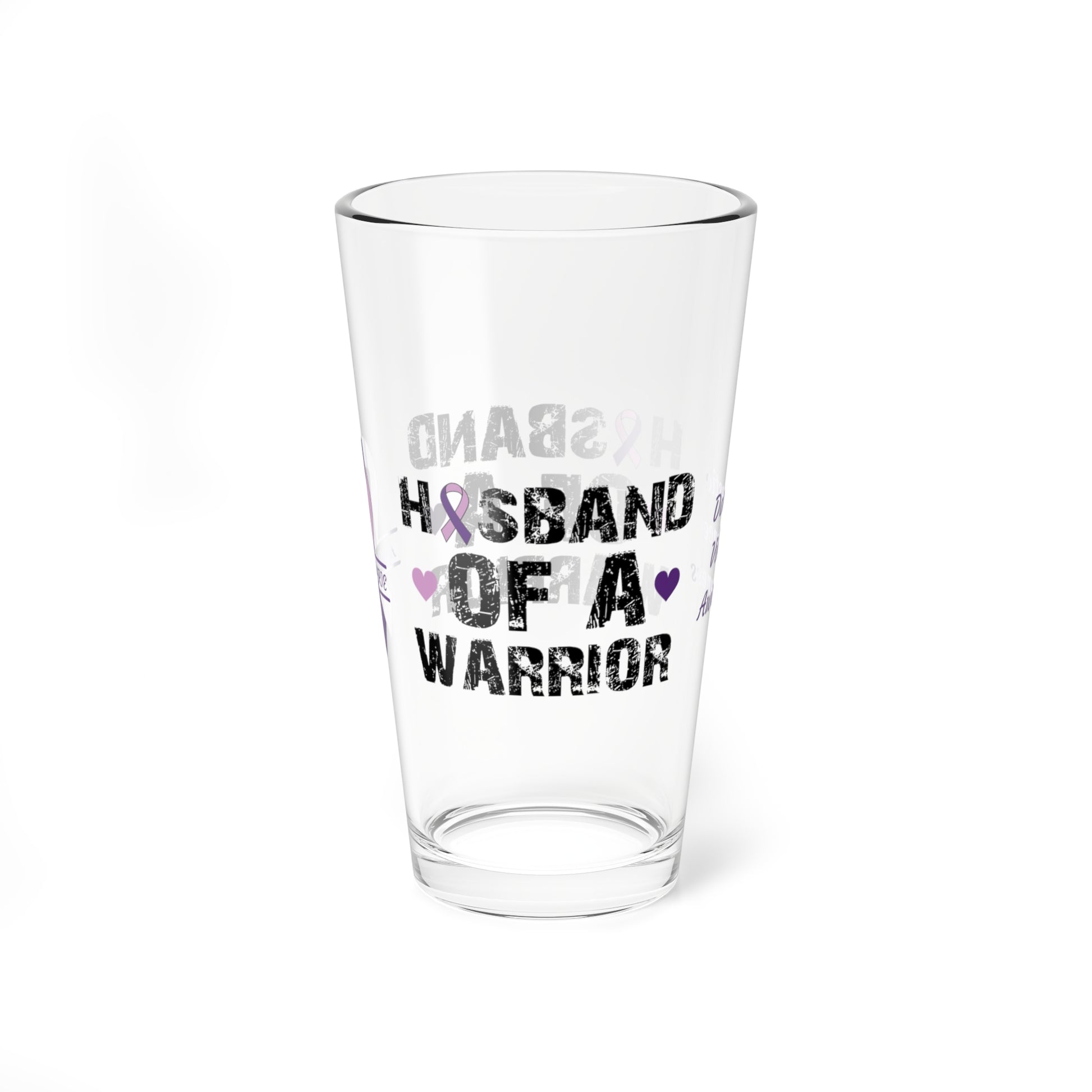 Husband of a Warrior: Personalized Domestic Violence Awareness Warrior Pint Glass - Proud Family Member